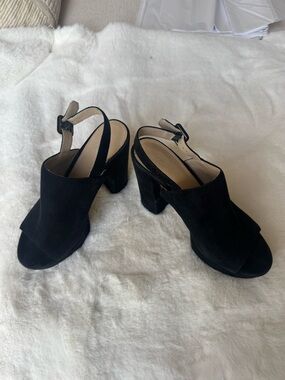 Botkier Black Suede Block Heel Slingback Sandals Size 8